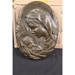 Virgin Mary Holding Baby Jesus Wall Plaque Bronze Sculpture
