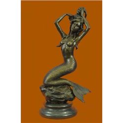 Nude Sexy Mermaid Bronze Sculpture on Marble Base Statue