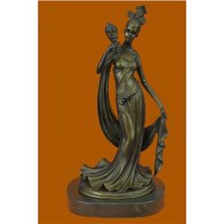13/" West Art Deco Sculpture Beautiful Girl Butterfly Mask Bronze Statue Figurine