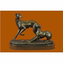 Two Greyhounds Playing Argente And Dore Bronze Statue