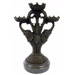 Beautiful Elephants Candle Holder Bronze Figurine on marble base Statue