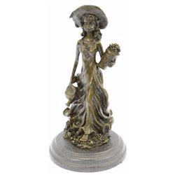 Patoue Souther Girl In Garden Bronze Statue