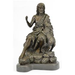 Christian St. Joseph Jesus and Lamb Bronze Statue On Marble base Sculpture