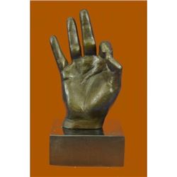 Modern Art OK Gesture Bronze Sculpture on Marble Base Figurine