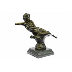 Bronze Roaring Nude Lady Sculpture on marble base