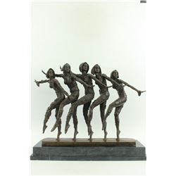 Five Dancer Art Nouveau on Marble Bse Bronze Sculpture