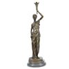 Image 1 : Victorian Lady Holding Torche Elegant Bronze Statue on Marble Base Sculpture