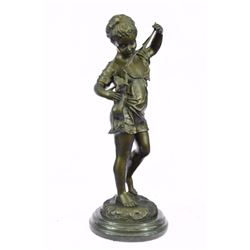 Girl with Cat Laporte Bronze Statue on marble base