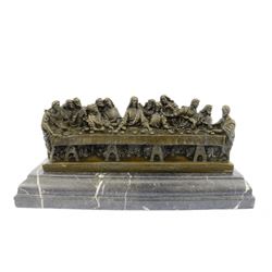 Religeous THE LAST SUPPER Bronze Sculpture on Marble Base Figurine