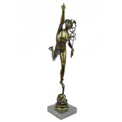 Mercury Figure Ancient Roman Bronze sculpture on marble base