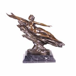 Wave erotic nymph bronze sculpture on Marble base