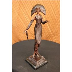 Girl Byzantine Bronze Sculpture on Marble Base Figurine