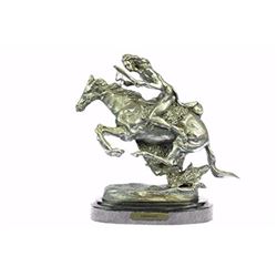 Silver Plated Indian Chief Riding Horse Bronze Sculpture