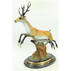 Special Patina Two Running Stags Bronze Sculpture