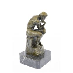 Thinker Symbol of Philosophy Bronze Sculpture on Marble Base Figure