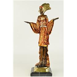 Indian Princess Bronze Sculpture on Marble Base Figurine