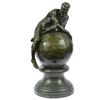 Image 1 : A Man Resting on Top of the World Bronze Sculpture on Marble Base Statue