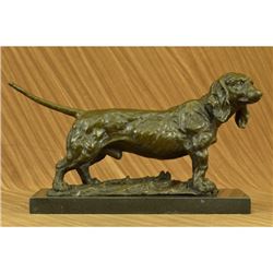 Basset Hound Dog Bronze Sculpture On Marble Base Figurine