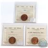 Image 1 : Canada 1-cent ICCS Certified MS-64 Red 1946, 1947 & 1949 A Off Denticle. 3pcs