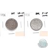 Image 1 : 1936 Bar F-VF & 1936 Dot VG-F Canada Silver 25-cent. 2pcs.