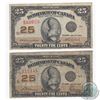 Image 1 : 2 x 1923 25c Notes with Neat Sheet Numbers Consistent of Two Unique Numerals. 2 Pieces.