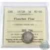 Image 1 : 1872-H Canada 5-cent ICCS Certified MS-60 with Planchet Flaw on the reverse, looks to be partial del