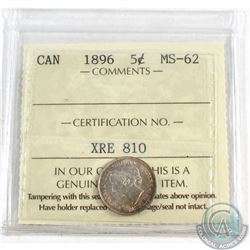 1896 Canada 5-cent ICCS Certified MS-62. A nice Mint State coin with crisp detail accents and light 