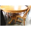 Image 2 : ROUND OAK DINING TABLE AND THREE CHAIRS