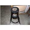Image 2 : STICK AND BALL OAK BLANKET RACK AND SMALL 2-TIER PLANT STAND DUCK MOTIF