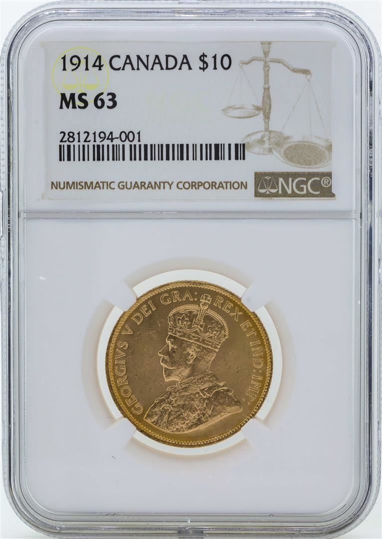 1914 Canada 10 George V Gold Coin NGC MS63 1914-canada-10-george-v-gold-coin-ngc-ms63