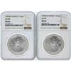 Image 1 : Set of (2) 1992MO Mexico 1 Onza Silver Libertad Coins NGC MS66