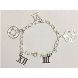 Sterling Silver (approx 11.85g) Roman Numerals 7.25" Inch Charm Bracelet Retail $200