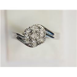 Sterling Silver 7 Diamond (approx 3.00g) Floral Shape Ring Retail $200