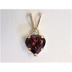 10kt Yellow Gold Garnet (1.00ct) & Cubic Zirconia Heart Shape Pendant Retail $200