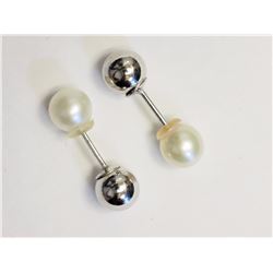 Sterling Silver Freshwater Pearl (approx 1.35g) Two Tone Reversible Earrings Retail $90
