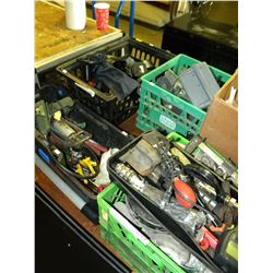 4 TUBS OF MISC CORDLESS DRILLS/STAPLES/ETC
