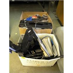 2 BOXES OF MISC ELECTRONICS/NEW PHONE CASES/REMOTES/CORDS/ETC