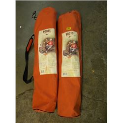 2 ROOTS FOLDING ARM CHAIRS WITH FOOT RESTS