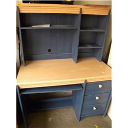 MAPLE & BLUE 3 DRAWER COMPUTER DESK WITH HUTCH