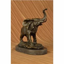 Laughing Elephant Symbol of Luck Bronze Sculpture on Marble Base Figurine