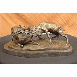 Elk Deer Stag Ranch Bronze Sculpture on Marble Base Statue