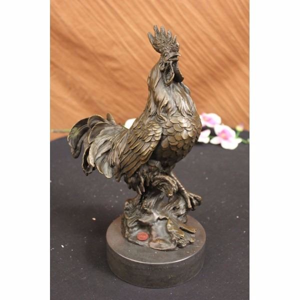 Rooster Chicken Country Kitchen Bronze Sculpture On Marble Base