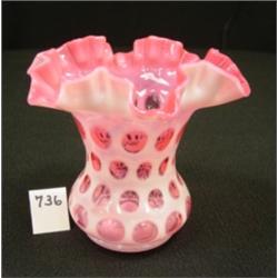 FENTON Cranberry Coin Dot 6" Vase #1925