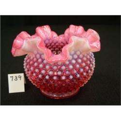 FENTON Cranberry Opal. Hobnail Vase 5"