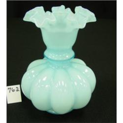 FENTON Blue Overlay Melon 8" Vase