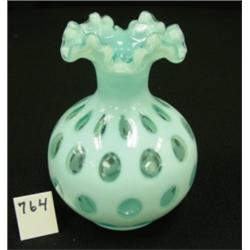 FENTON Blue Opalescent Coin Dot 7" Vase