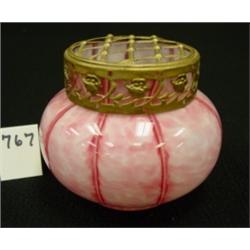 ART GLASS Flower Bowl with Metal Frog