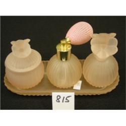 PINK Satin Glass DRESSER SET - 4 Pcs