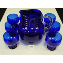 COBALT Glass Pitcher & 8 Glasses