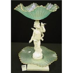 Blue Glass & Bisque CENTERPIECE